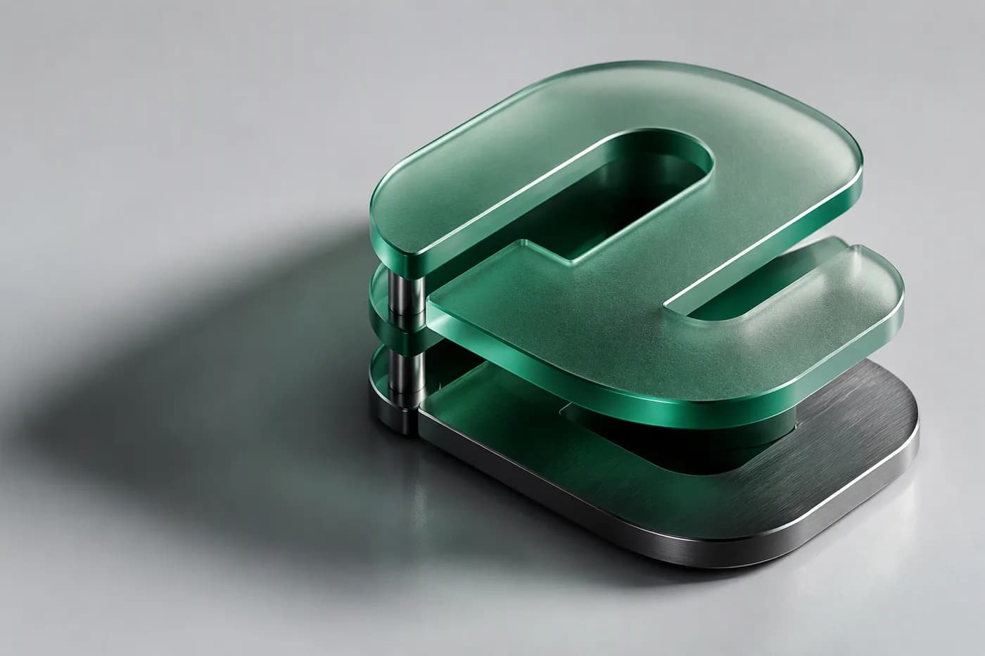 Emerald app tiles forming a sculptural studio emblem